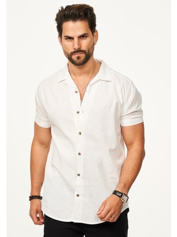 behype Kurzarmhemd - aus Leinen Sommerhemd im Regular-Fit in Weiß
