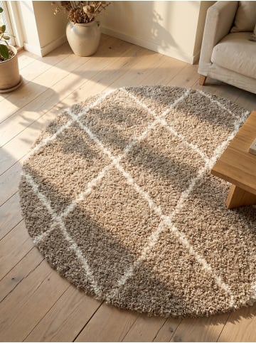 KADIMA DESIGN Teppich Hochflor Shaggy Waschbar Geometrisch DOLOMIT Strapazierfähig in Beige