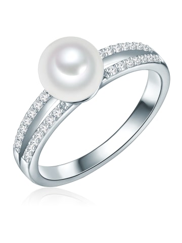 Valero Pearls Ring Sterling Silber Zirkonia Süßwasser-Zuchtperle in silber