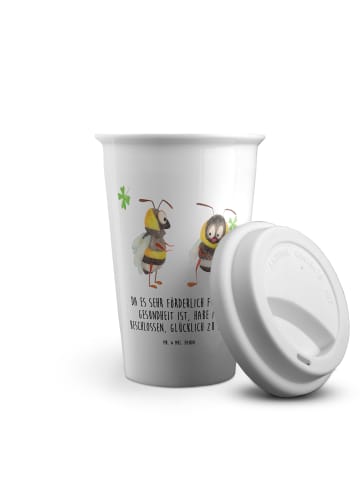 Mr. & Mrs. Panda Trinkbecher Hummeln Kleeblatt mit Spruch in Weiß