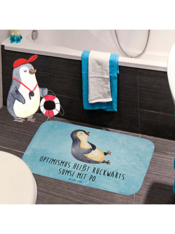 Mr. & Mrs. Panda Duschvorleger Pinguin Lachen mit Spruch in Eisblau