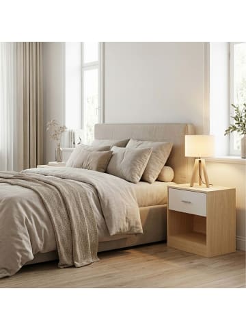 relaxdays 2 x Nachttisch in Natur/ Weiß - (B)39 x (H)41 x (T)28 cm