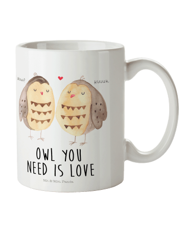 Mr. & Mrs. Panda Kindertasse Eulen Liebe mit Spruch in Weiß