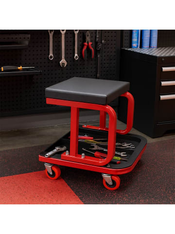 relaxdays Werkstatthocker in Schwarz/Rot - (B)36,5 x (H)37 x (T)38 cm