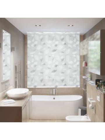 relaxdays Duschrollo Blatt in Schwarz/Weiß - (B)160 x (H)240 cm