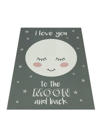 KADIMA DESIGN Kinderteppich Mond Kinderzimmer schmutzabweisend in Grau