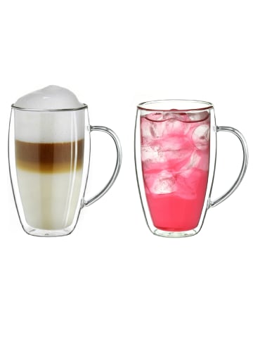 Creano Doppelwandige Gläser S-HH mit Henkel 250ml im 2er Set mit Thermoeffekt, Glas 480