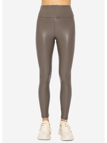 SASSYCLASSY Thermo High-Rise Leggings in Lederoptik in Taupe