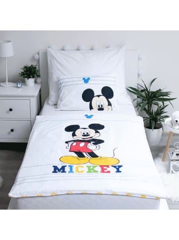 Disney Mickey Mouse Kinderbettwäsche – Bettbezug 100x135 cm & Kissenbezug 40x60 cm in Weiß