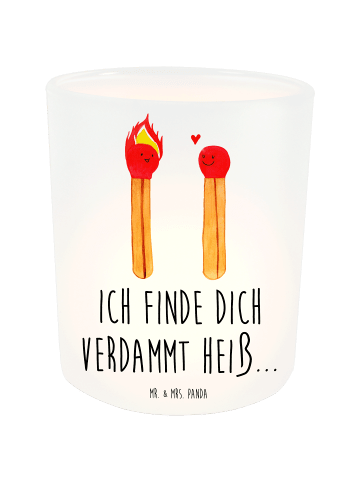 Mr. & Mrs. Panda Windlicht aus Glas Streichhölzer mit Spruch in Transparent