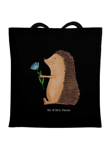 Mr. & Mrs. Panda Shopping Tasche Igel Blumen ohne Spruch in Schwarz