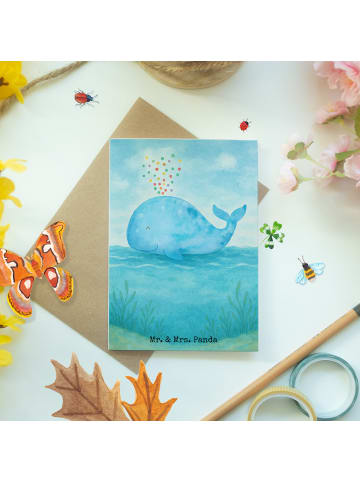 Mr. & Mrs. Panda Glückwunschkarte Wal Konfetti Design ohne Spruch in Weiß