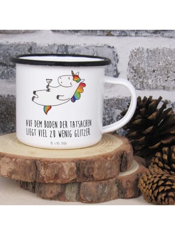 Mr. & Mrs. Panda XL Emaille Tasse Einhorn Blümchentail mit Spruch in Weiß
