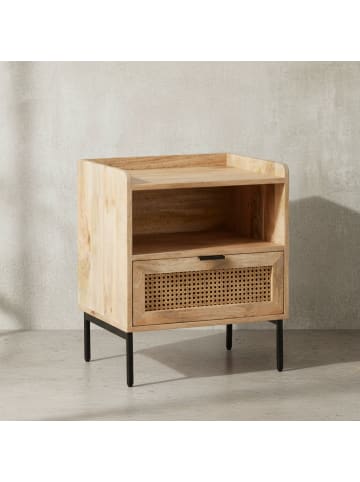 KADIMA DESIGN Nachtkonsole Massivholz / Rattan 50x60x40 cm Nachttisch Braun