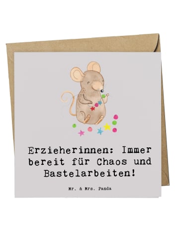Mr. & Mrs. Panda Grußkarte Erzieherin Chaos mit Spruch in Grau Pastell