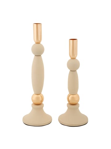 Mauro Ferretti Set aus 2 cremefarbenen und goldfarbenen Kerzenhaltern aus Metall