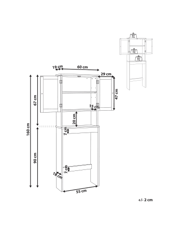 Beliani Waschbeckenunterschrank ATJONI in Grau - (W) 60 x (H) 160 x (L) 19 cm
