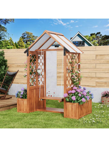 ABRIHOME Rankhilfen in Braun Massivholz mit Spalier Sonnendach für Garten