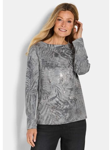 GOLDNER Kurzgröße:  Langarm Printshirt, U-Boot-Ausschnitt in grau / gemustert