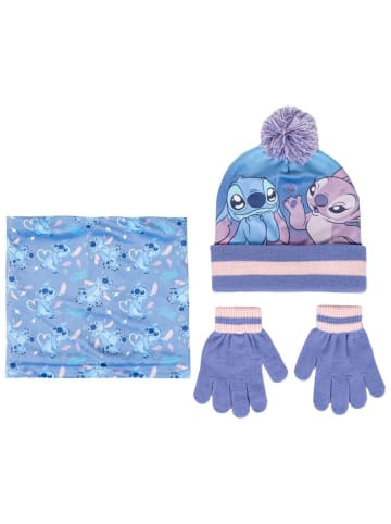 Disney Disney Stitch Kinder 3 Teilig Mütze & Schal & Handschuhe Set in Blau