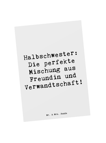 Mr. & Mrs. Panda Postkarte Halbschwester Glück mit Spruch in Weiß