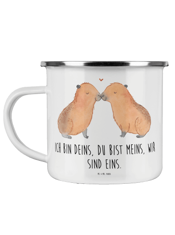 Mr. & Mrs. Panda Camping Emaille Tasse Capybara Liebe mit Spruch in Weiß
