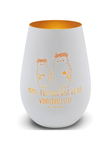 Mr. & Mrs. Panda Gold Windlicht Bären mit Blumenkranz mit Spruch in Weiß