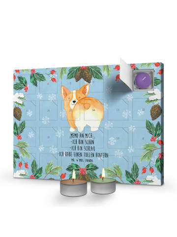 Mr. & Mrs. Panda Duftkerzen Adventskalender Corgi Po mit Spruch in Blau Pastell