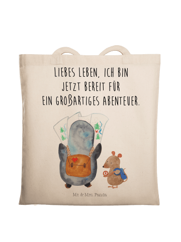 Mr. & Mrs. Panda Tragetasche Pinguin & Maus Wanderer mit Spruch in Creme