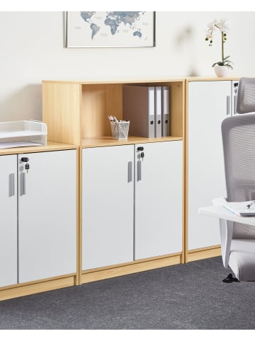 Beliani Büroschränke ZEHNA in Braun/Weiß - (W) 80 x (H) 117 x (L) 40 cm