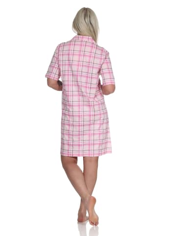 NORMANN kurzarm Nachthemd Jersey zum durchknöpfen Karo - 73147 in rosa