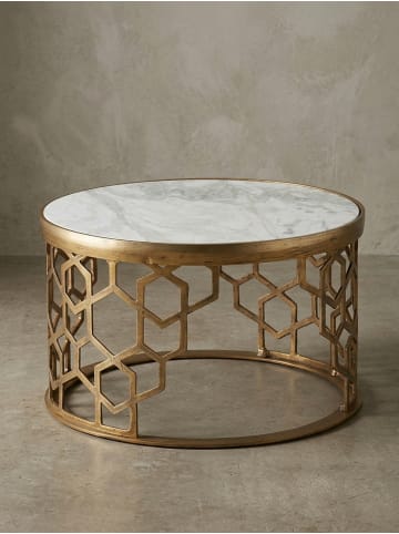 KADIMA DESIGN Couchtisch Echter Marmor 60x60x36 cm Sofatisch Metall Gold,