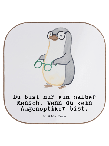 Mr. & Mrs. Panda Untersetzer Augenoptiker Herz mit Spruch in Weiß