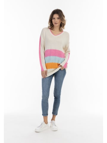 usha BLUE LABEL Damen Strick Pullover in Wollweiss Pink Orange
