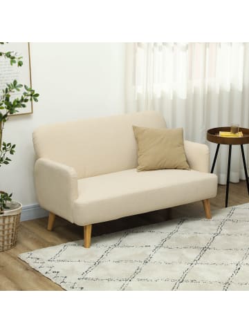 HOMCOM 2 Sitzer Sofa-130L x 74B x 79H cm-Cremeweiß
