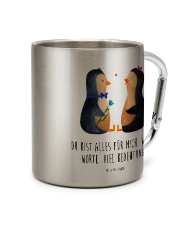 Mr. & Mrs. Panda Edelstahlbecher Pinguin Pärchen mit Spruch in Silber