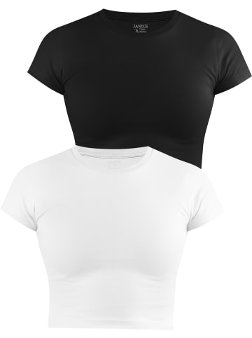 Janice 2 x Damen crop T-Shirt hochgeschlossen Nerano in Schwarz/Weiß
