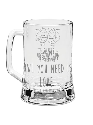 Mr. & Mrs. Panda Gravur Bierkrug Eulen Liebe mit Spruch in Transparent