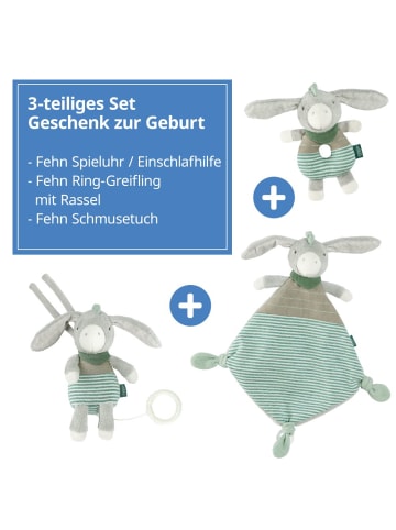 Fehn 3-tlg. Geschenk-Set zur Geburt Eselchen in grau,gruen