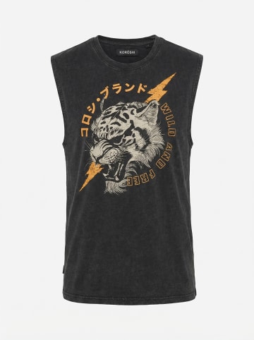 KOROSHI Herren t-shirt boxen baumwolle druck in Schwarz
