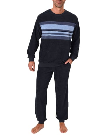 NORMANN Langarm Frottee Schlafanzug Pyjama Bündchen in marine