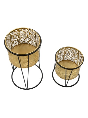 Mauro Ferretti Set mit 2 gold-schwarzen Metall-Pflanztöpfen, Ø 21 x 40–19 x 22 cm
