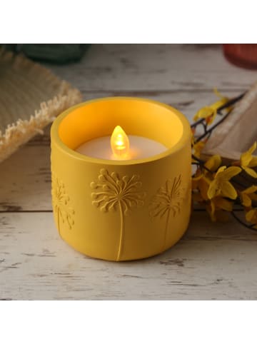 MARELIDA LED Solar Windlicht Pusteblume Solar Kerze mit Blumenmuster H: 8cm in gelb