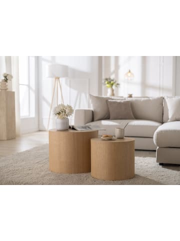 home24 Beistelltisch Elipse rund 2er-Set in Esche Hell