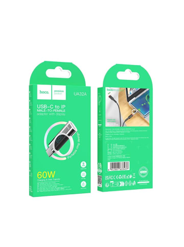 HOCO Adapter Typ C (männlich) auf iPhone-Anschluss mit Display 3A 60W in Silber