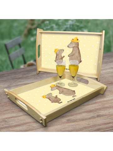Mr. & Mrs. Panda serviertablett aus holz Bären mit Hut ohne Spruch in Gelb Pastell