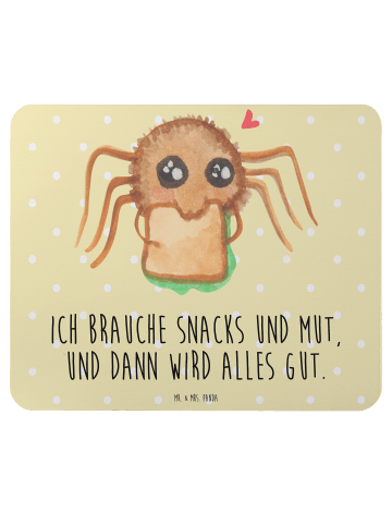 Mr. & Mrs. Panda Mauspad Spinne Agathe Sandwich mit Spruch in Gelb Pastell