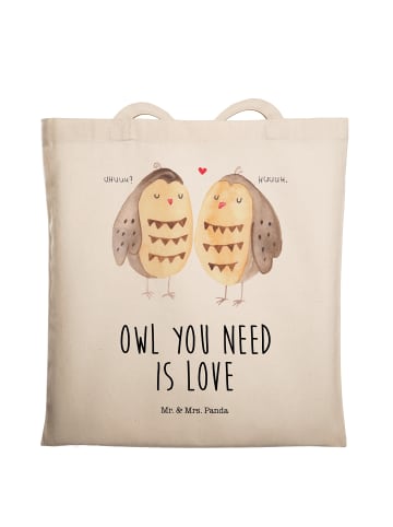Mr. & Mrs. Panda Tasche Eulen Liebe mit Spruch in Creme
