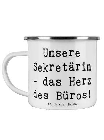 Mr. & Mrs. Panda Camping Emaille Tasse Spruch Sekretärin Herz mi... in Weiß