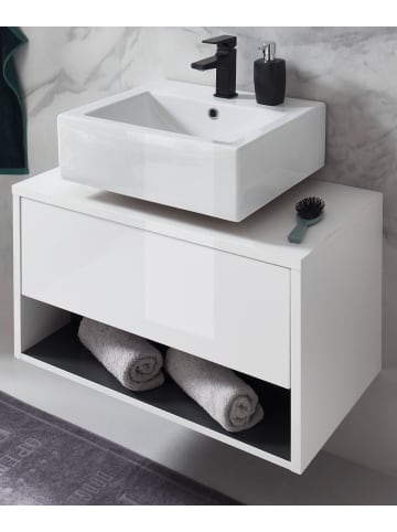 Furn.Design Waschbeckenunterschrank weiß Hochglanz, grau 80 cm hängend